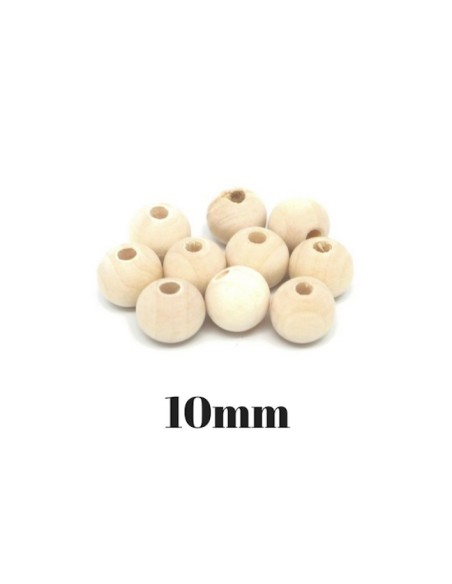 perle en bois naturel 10mm ronde couleur sable