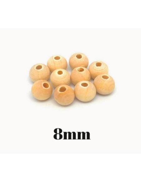 perle en bois naturel 8mm ronde couleur sable