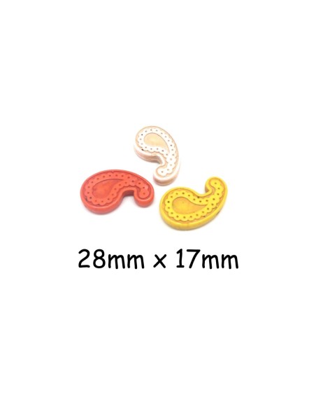 perles motif cashemire Paisley en pierre naturelle imitation turquoise "Howlite" 28mm x17mm jaune, orange, beige perles motif cashemire Paisley en pierre naturelle imitation turquoise "Howlite" 28mm x17mm jaune, orange, beige