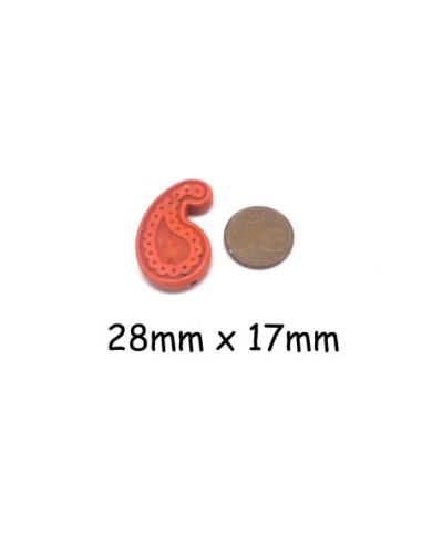 perles motif cashemire Paisley en pierre naturelle imitation turquoise "Howlite" 28mm x17mm jaune, orange, beige