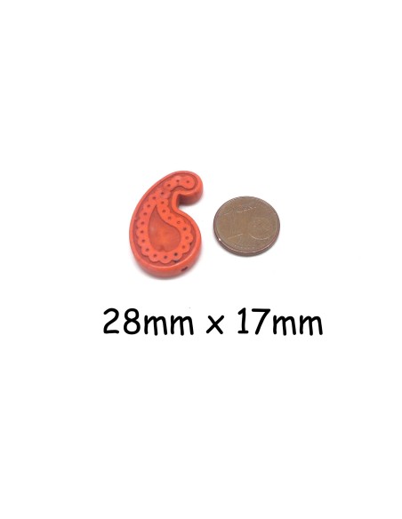 perles motif cashemire Paisley en pierre naturelle imitation turquoise "Howlite" 28mm x17mm jaune, orange, beige perles motif cashemire Paisley en pierre naturelle imitation turquoise "Howlite" 28mm x17mm jaune, orange, beige