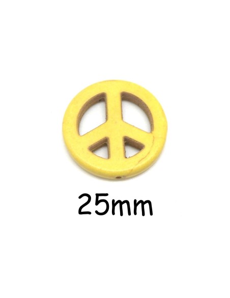 perles Peace and love 25mm en pierre naturelle imitation turquoise "Howlite" 25mm jaune