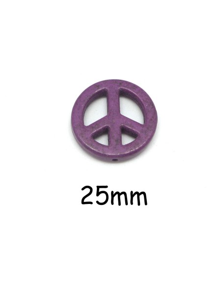 perles Peace and love 25mm en pierre naturelle imitation turquoise "Howlite" 25mm violet