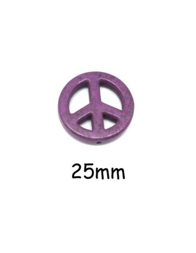 perles Peace and love 25mm en pierre naturelle imitation turquoise "Howlite" 25mm violet