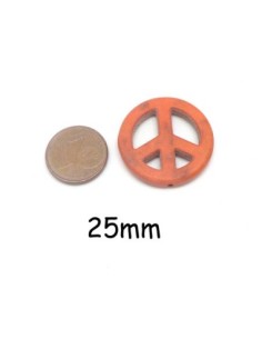 perles Peace and love 25mm en pierre naturelle imitation turquoise "Howlite" 25mm orange 2