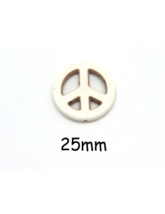 perles Peace and love 25mm en pierre naturelle imitation turquoise "Howlite" 25mm beige blanc naturel