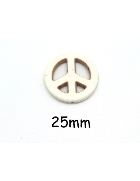 perles Peace and love 25mm en pierre naturelle imitation turquoise "Howlite" 25mm beige blanc naturel