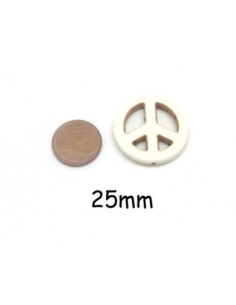 perles Peace and love 25mm en pierre naturelle imitation turquoise "Howlite" 25mm beige blanc naturel 2