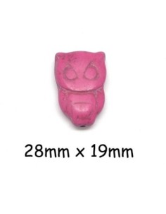 perles Hibou en pierre naturelle imitation turquoise "Howlite" rose fuchsia 28mm x 19mm