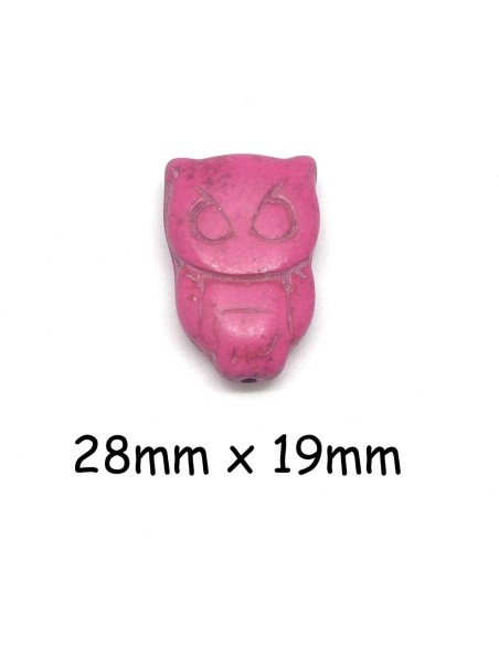 perles Hibou en pierre naturelle imitation turquoise "Howlite" rose fuchsia 28mm x 19mm