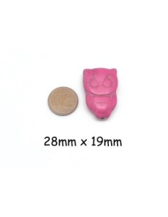 perles Hibou en pierre naturelle imitation turquoise "Howlite" rose fuchsia 28mm x 19mm 2