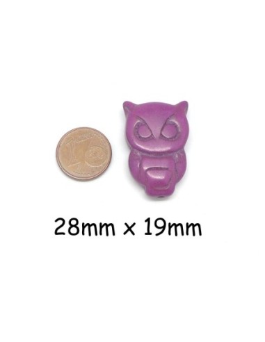 perles Hibou en pierre naturelle imitation turquoise "Howlite" violet 28mm x 19mm