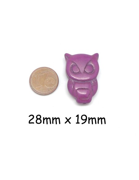 perles Hibou en pierre naturelle imitation turquoise "Howlite" violet 28mm x 19mm