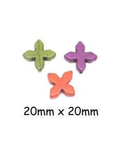 perles Croix en pierre naturelle imitation turquoise "Howlite" 20mm violet, orange, vert olive