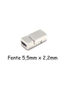 Fermoir aimanté rectangle pour lanière de 5mm en métal argenté