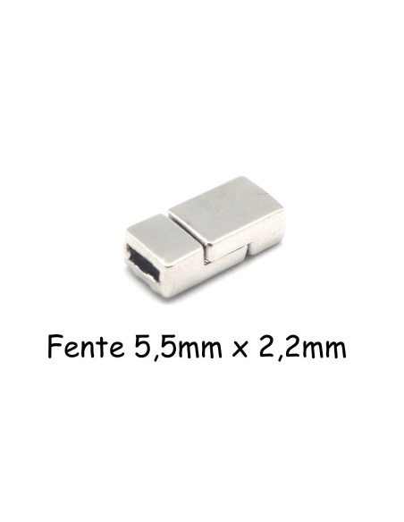 Fermoir aimanté rectangle pour lanière de 5mm en métal argenté