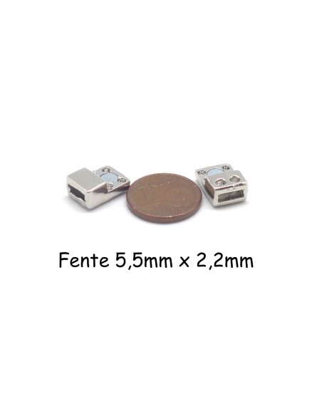 Fermoir aimanté rectangle pour lanière de 5mm en métal argenté