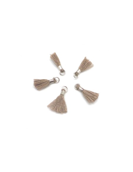 mini pompons 1,3cm marron beige sépia et métal argenté