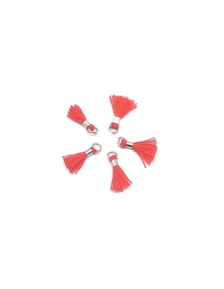 mini pompons 1,3cm rouge corail et métal argenté