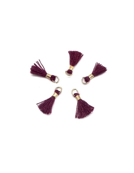 mini pompon 1,3cm prune aubergine et métal doré