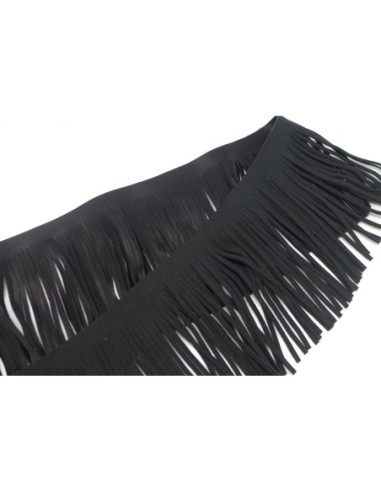 galon frange noir en simili cuir pour customisation, pompon hauteur frange 10cm
