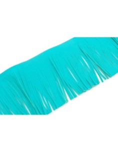 galon frange bleu vert turquoise en simili cuir pour customisation, pompon hauteur frange 10cm