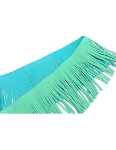 galon frange bleu vert turquoise en simili cuir pour customisation, pompon hauteur frange 10cm