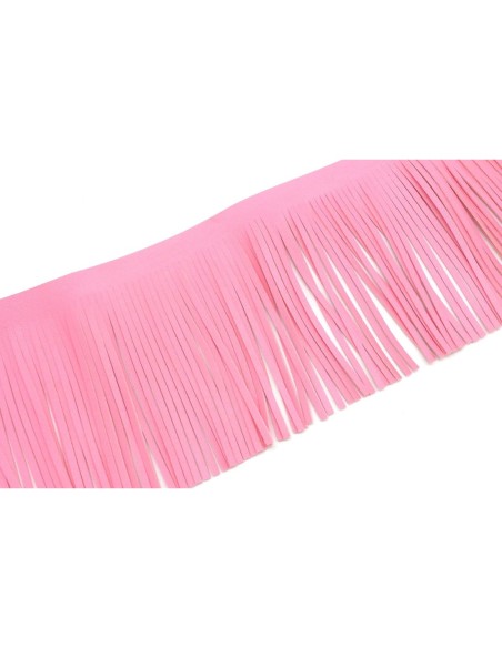 galon frange rose clair en simili cuir pour customisation, pompon hauteur frange 10cm