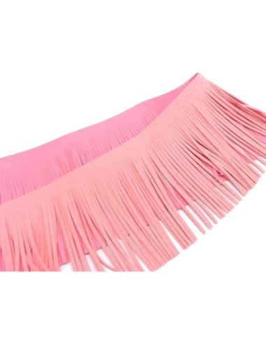 galon frange rose clair en simili cuir pour customisation, pompon hauteur frange 10cm