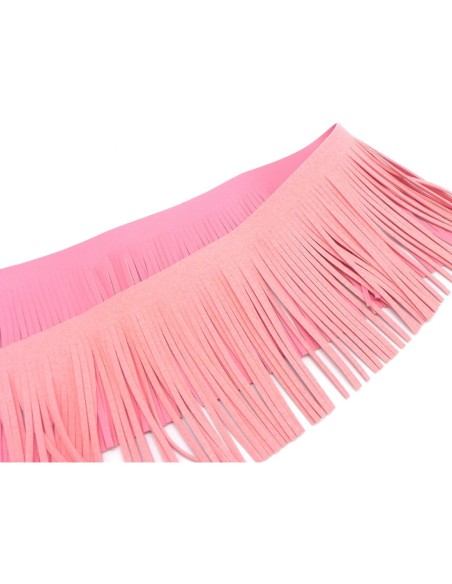 galon frange rose clair en simili cuir pour customisation, pompon hauteur frange 10cm