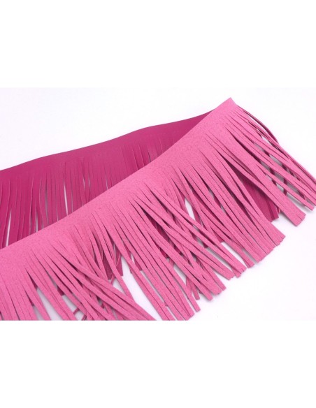galon frange rose fuchsia en simili cuir pour customisation, pompon hauteur frange 10cm