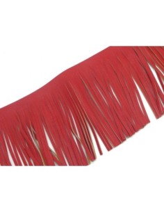 galon frange rouge verso marron beige en simili cuir pour customisation, pompon hauteur frange 10cm