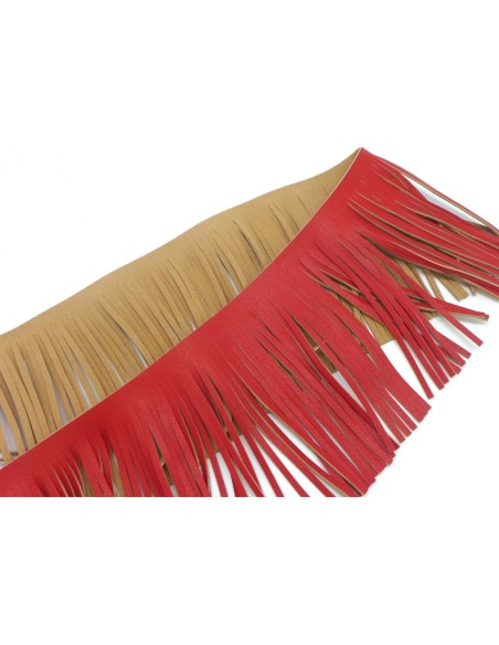 Galon frange rouge et marron beige en simili cuir pour customisation