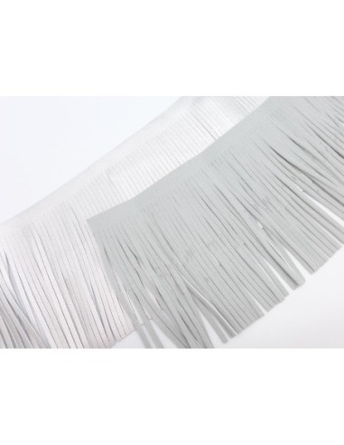 galon frange gris clair argenté effet métallisé en simili cuir pour customisation, pompon hauteur frange 10cm