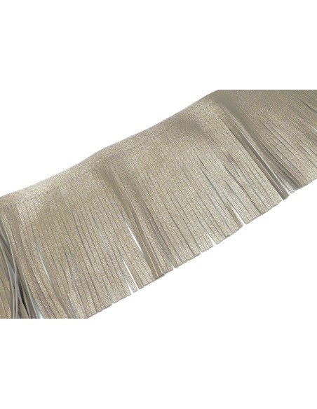 galon frange gris bronze pâle effet métallisé en simili cuir pour customisation, pompon hauteur frange 10cm