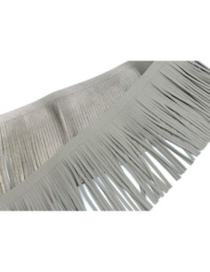 galon frange gris bronze pâle effet métallisé en simili cuir pour customisation, pompon hauteur frange 10cm 2