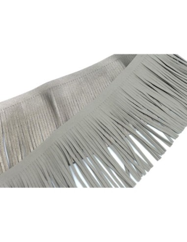 galon frange gris bronze pâle effet métallisé en simili cuir pour customisation, pompon hauteur frange 10cm