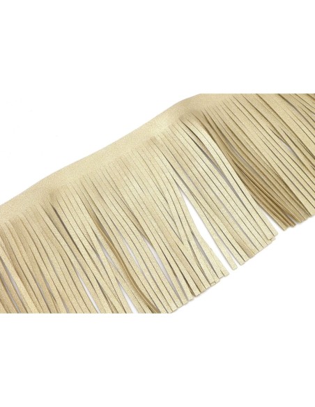 galon frange beige doré pâle effet métallisé en simili cuir pour customisation, pompon hauteur frange 10cm