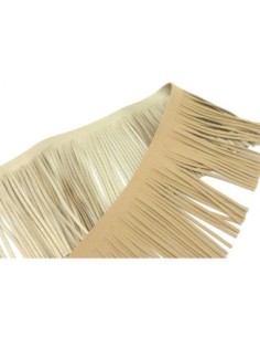 galon frange beige doré pâle effet métallisé en simili cuir pour customisation, pompon hauteur frange 10cm 2