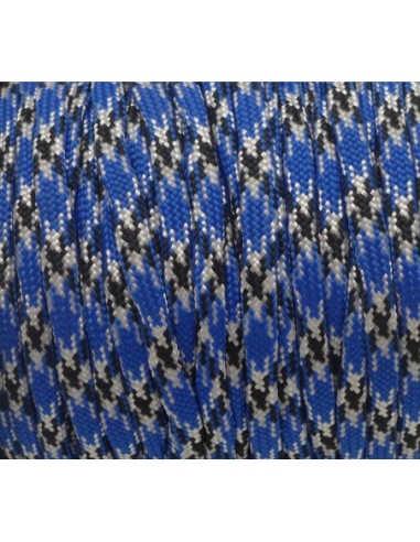 paracorde bleu, blanc et noir cordon nylon tressé 4,5mm x 2mm - 7 fils - corde nylon gainé