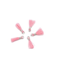 mini pompons 1,3cm rose barbe à papa et métal argenté