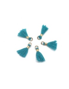 Mini pompon 1,3cm bleu canard et métal doré