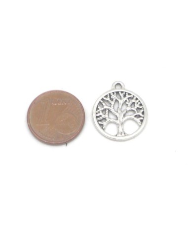 petite breloque arbre de vie en métal argenté 18mm x 15,5mm