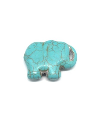 1 grande perle éléphant en pierre naturelle imitation turquoise "Howlite" bleu turquoise 39mm x 30mm
