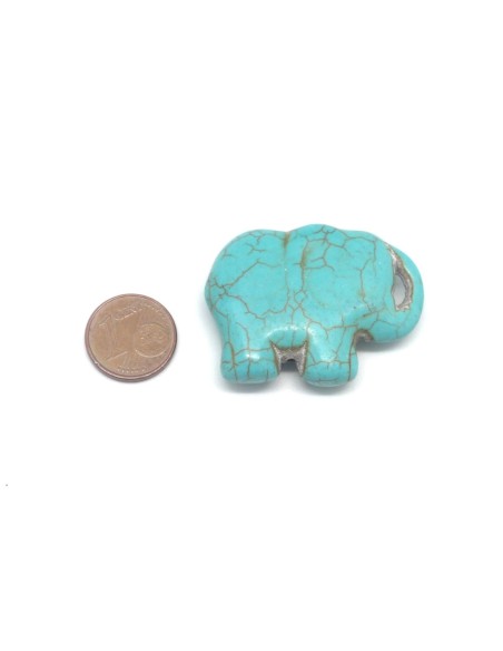1 grande perle éléphant en pierre naturelle imitation turquoise "Howlite" bleu turquoise 39mm x 30mm