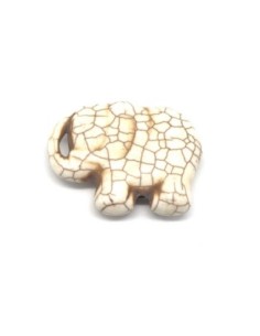 1 grande perle éléphant en pierre naturelle imitation turquoise "Howlite" beige blanc naturel 39mm x 30mm