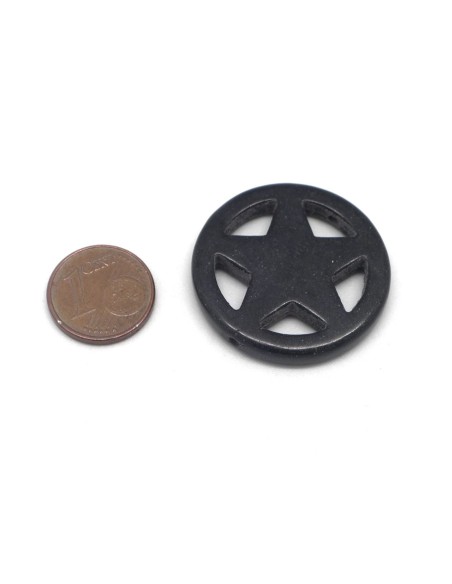 2 grandes perles étoile en pierre naturelle imitation turquoise "Howlite" noire 30mm