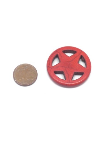 2 grandes perles étoile en pierre naturelle imitation turquoise "Howlite" rouge 30mm