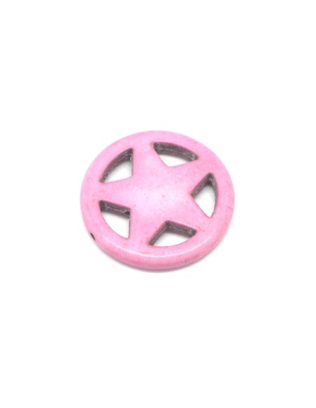 2 grandes perles étoile en pierre naturelle imitation turquoise "Howlite" rose 30mm