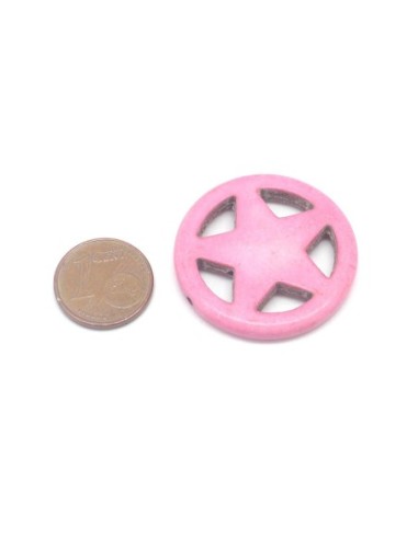2 grandes perles étoile en pierre naturelle imitation turquoise "Howlite" rose 30mm